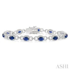 1 3/4 ctw Round Cut Diamond & 6x4MM Oval Cut Sapphire Precious Bracelet in 14K White Gold