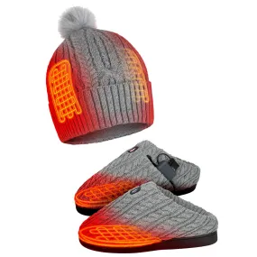 ActionHeat 5V Battery Heated Cable Knit Hat & Slippers Bundle