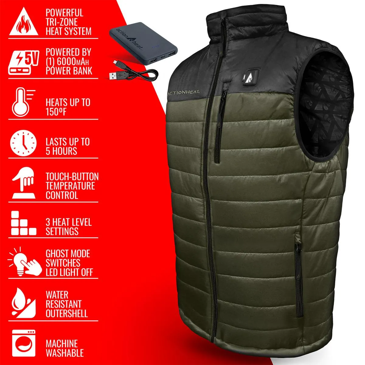 ActionHeat 5V Men's Pocono Insulated Puffer Heated Vest