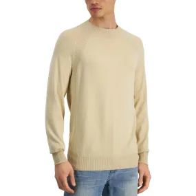 Alfani Men's Ribbed Trim Pullover Crewneck Sweater In Pale Khaki, Size Large