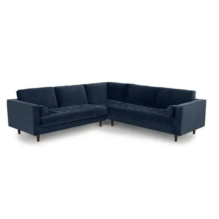 Ashla Blue Velvet Fabric Sectional Sofa