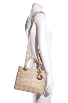 Christian Dior Tan & Gold Lady Dior Knit Handbag