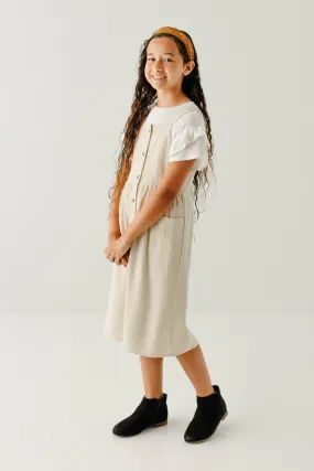 'Cora' Girl Linen Blend Pinafore Dress in Tan FINAL SALE