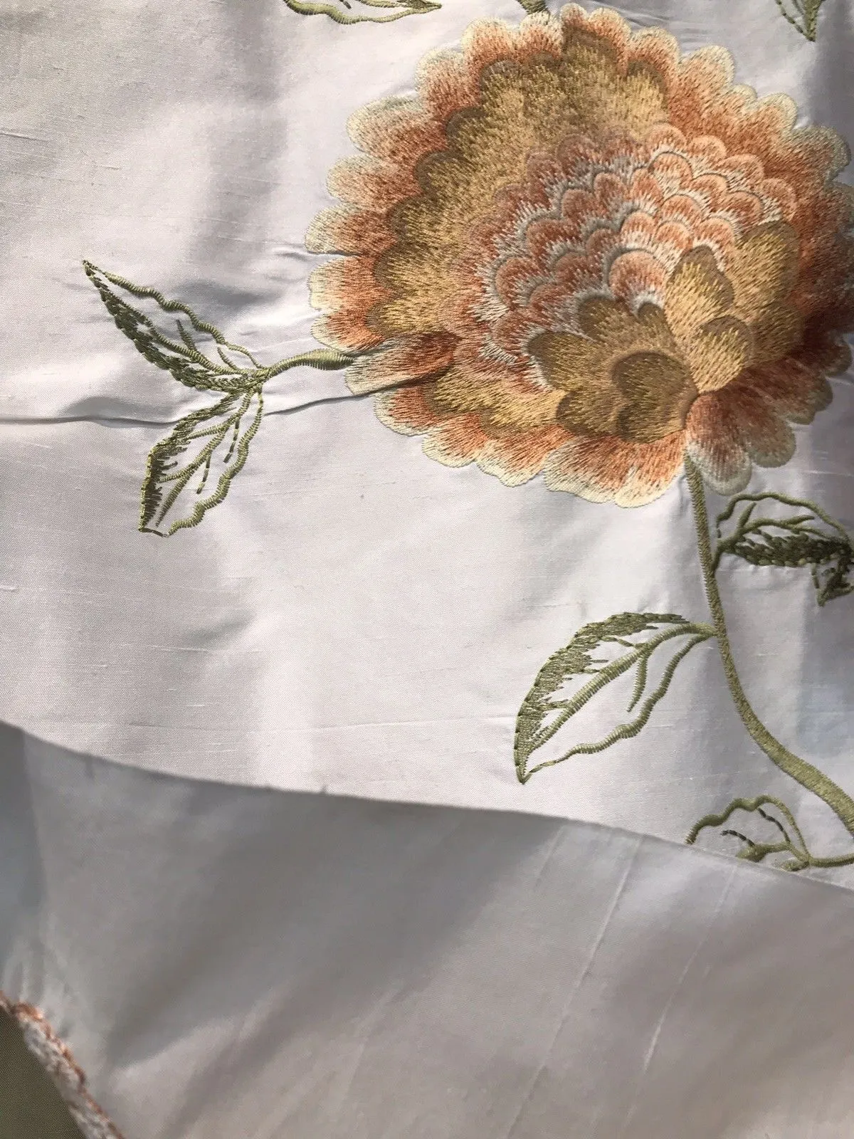 Fat Quarter: Lady Achlynn Novelty 100% Silk Taffeta Embroidered Fabric - Made in India- Floral Ivory