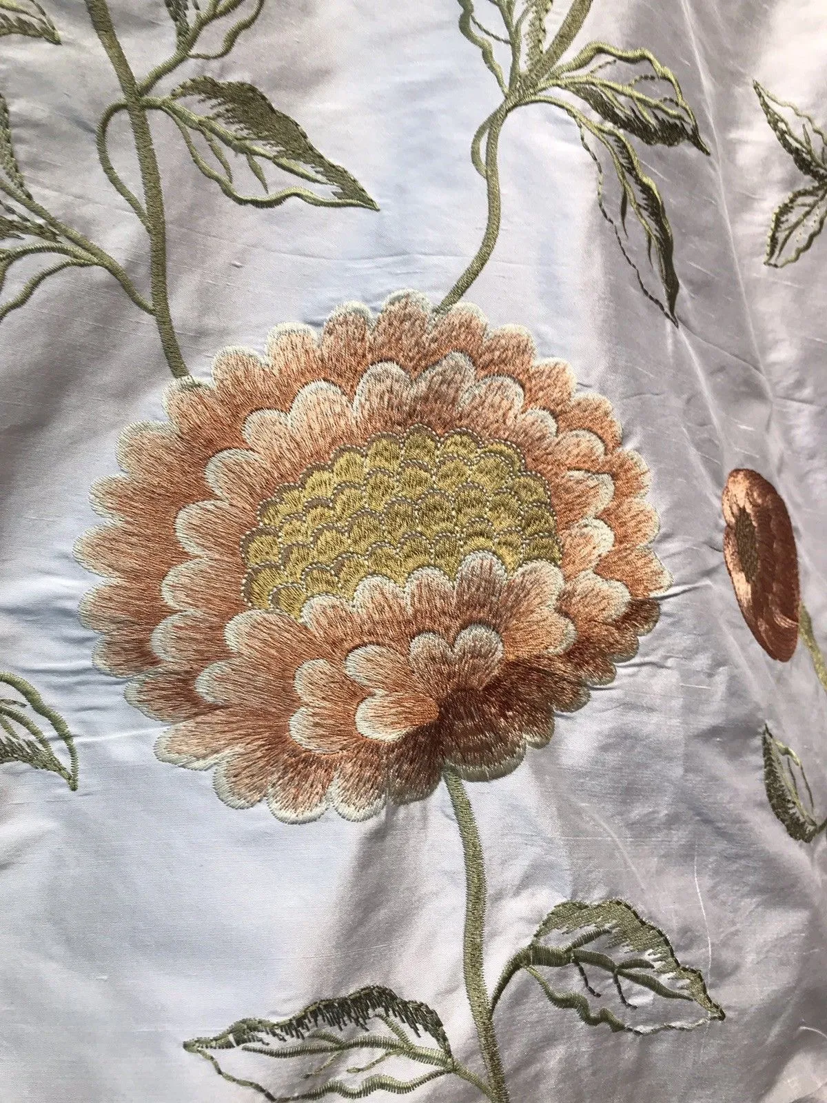 Fat Quarter: Lady Achlynn Novelty 100% Silk Taffeta Embroidered Fabric - Made in India- Floral Ivory