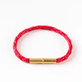 Flint Bracelet | Leather Braided .22 | Red Single Wrap | Tres Cuervos