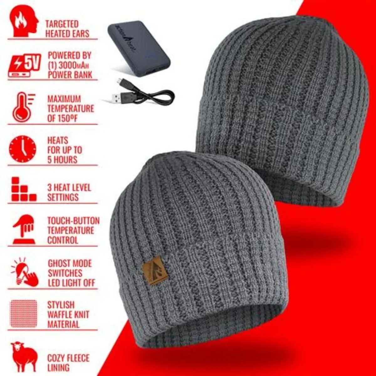 Open Box ActionHeat 5V Battery Heated Waffle Knit Hat