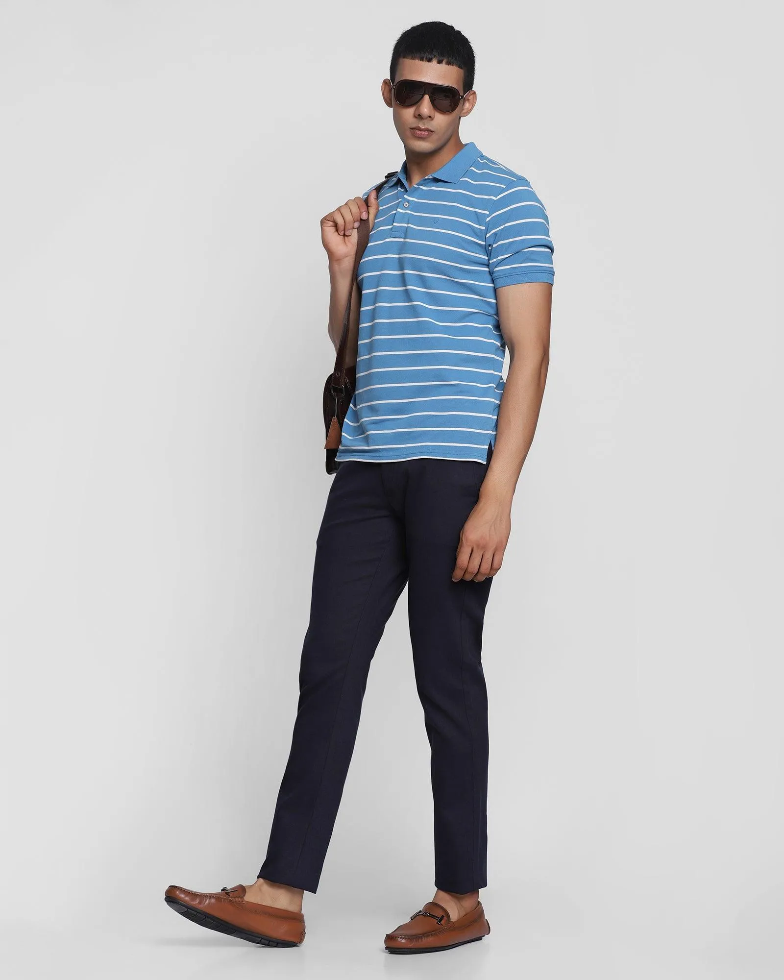 Slim Fit B-91 Casual Dark Navy Textured Khakis - Carmen