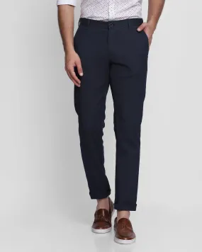 Slim Fit B-91 Casual Navy Textured Khakis - Laser